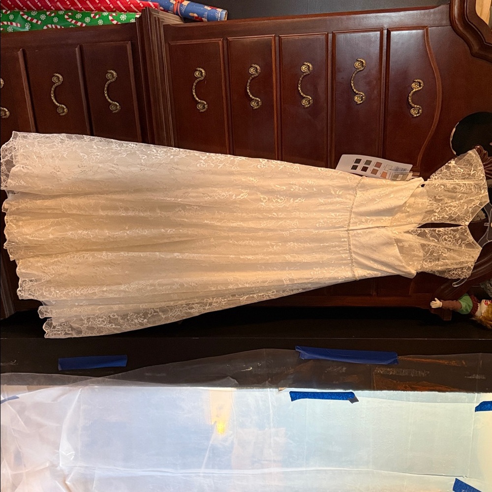 Lace A-Line Wedding Dress with Cap Sleeves - Ivory - Picture 2 of 6